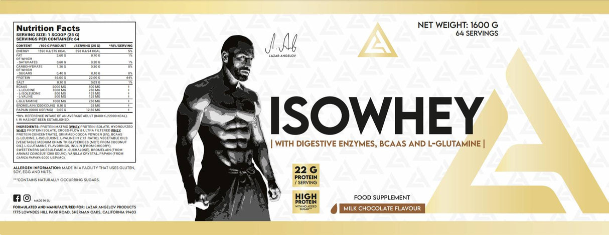 IsoWhey | Izolat de proteine din zer cu enzime digestive, BCAA și glutamina - 1600 grame