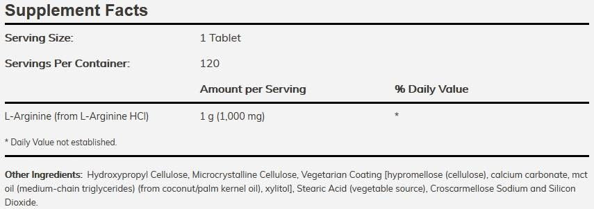 L-Arginina 1000 mg / Dubla putere - 120 tablete