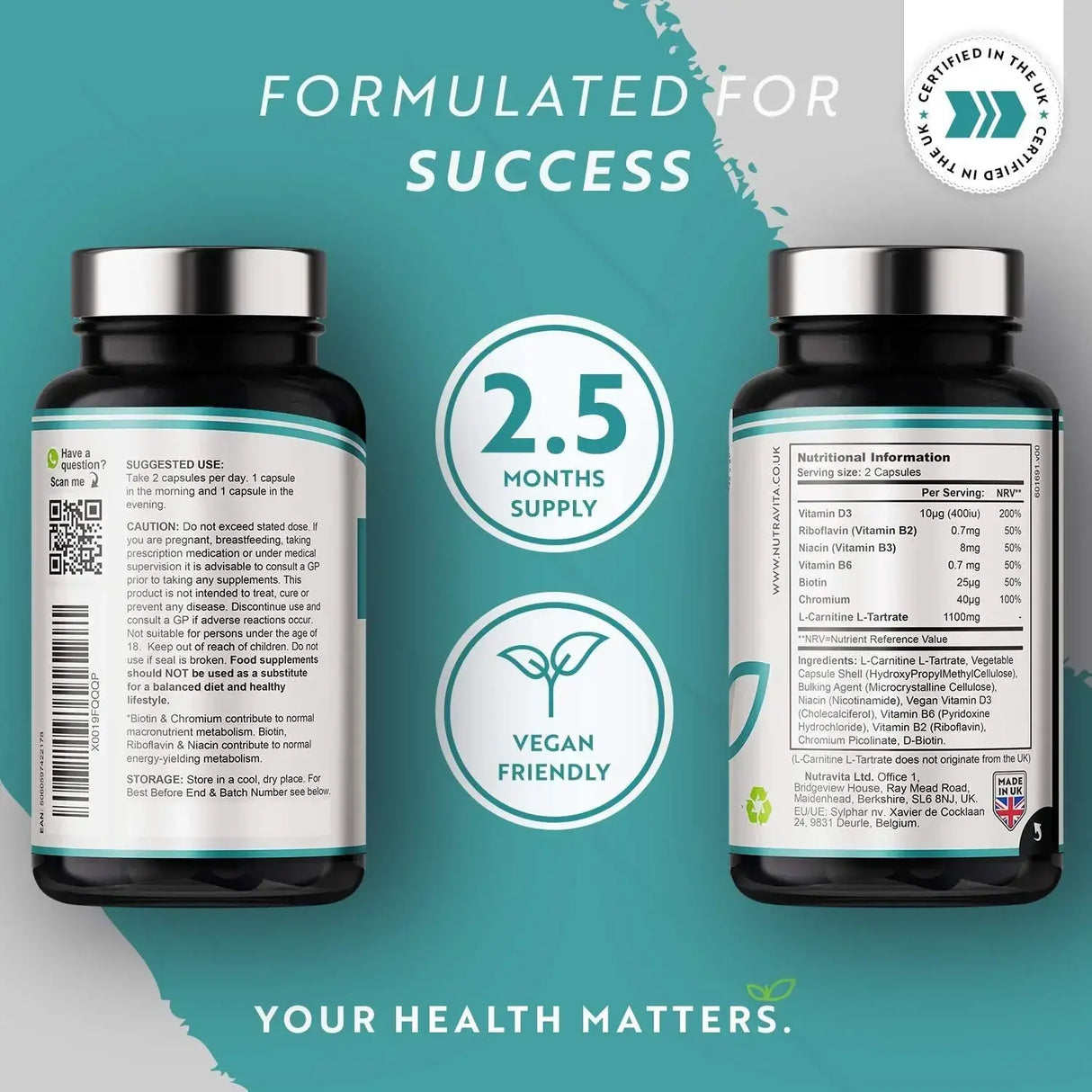 L-Carnitina /L-Tartrate/ Complex /150 capsule, 75 doze/ Nutravita