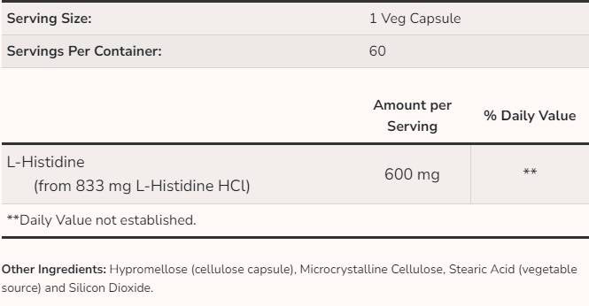 L-Histidină 600 mg - 60 capsule