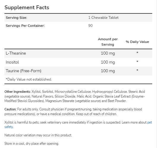 L-teanină 100 mg mestecat | cu Inositol & Taurine - 90 de tablete masticabile