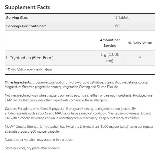 L-triptofan 1000 mg | Dubla putere - 60 de tablete