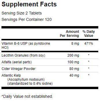 Lecitină, varec, B-6 și oțet de cidru 428 mg - 240 tablete
