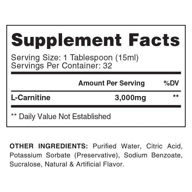 Carnitină lichidă 3000 | 2x Concentratie - Puterea Maxima - 480 ml
