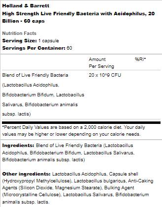 Bacterii prietenoase vii cu Acidophilus | High Strength 20 miliarde - 60 capsule