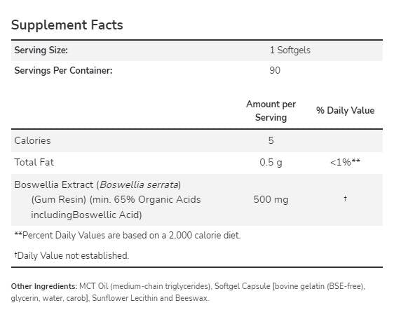 Extract de Boswellia 500 mg - 90 capsule de gel