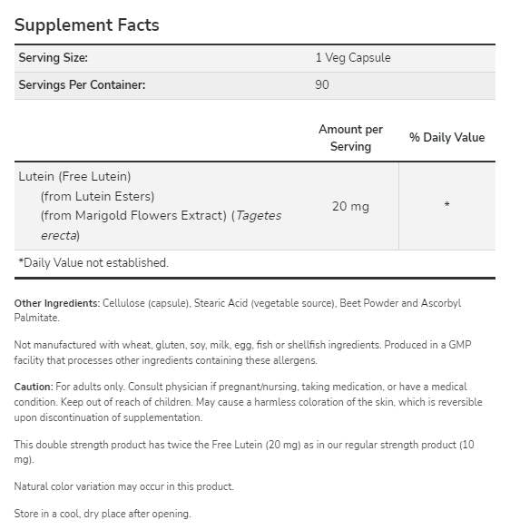Esteri de luteină 20 mg | Dubla putere - 90 capsule