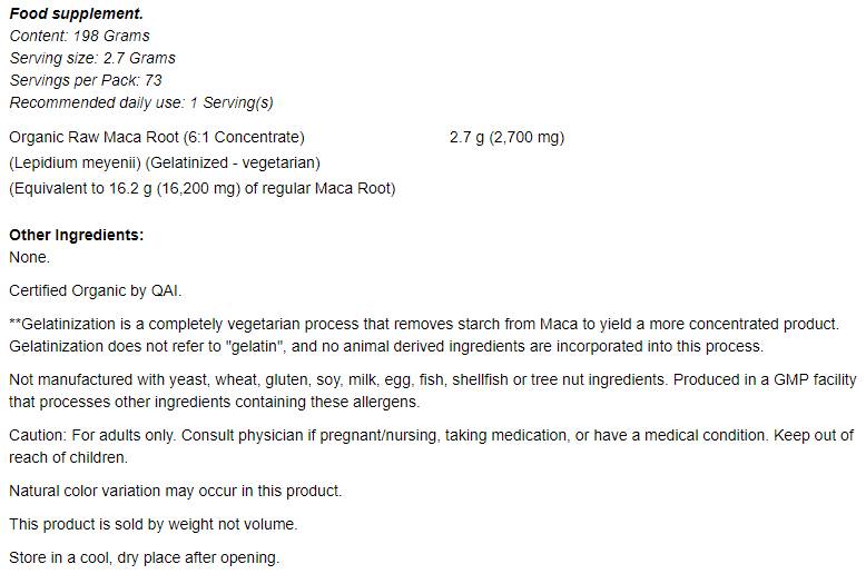MACA 6:1 Pudră Pure Concentrat - 198 grame