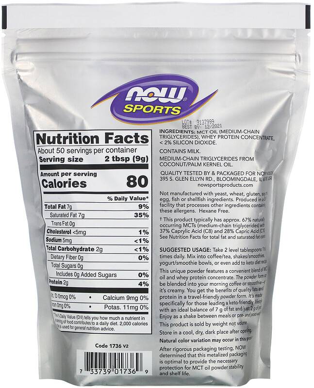Pudră MCT / cu proteină din zer / combustibil Keto - 454 grame