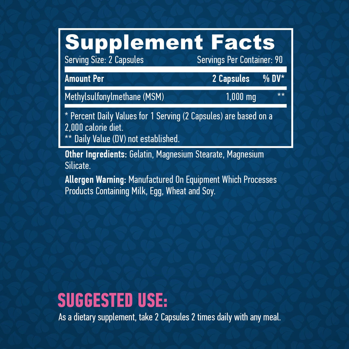 MSM 500 mg. / 180 capsule.