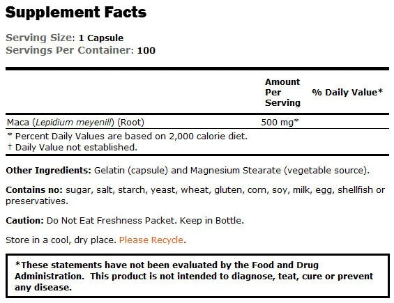 Maca 500 mg - 100 de capsule