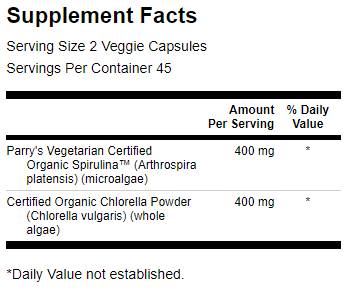 Fabricat cu Spirulina organica si Chlorella 400 mg 90 capsule