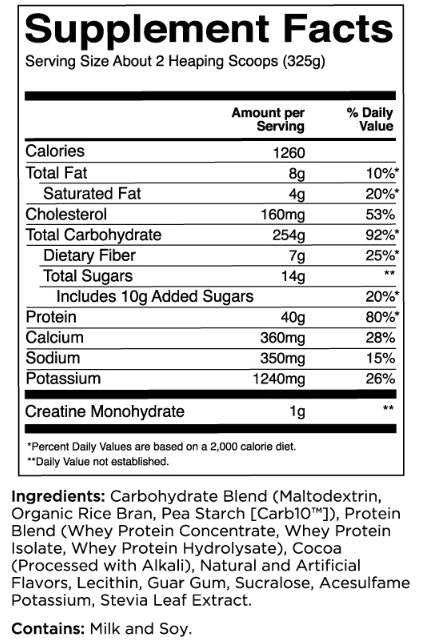 Mass Gainer | Creștere în greutate cu conținut ridicat de calorii - 2560-2620 grame