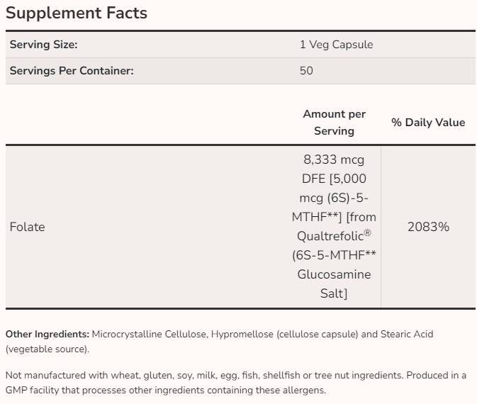 Folat de metil 5000 mcg - 50 capsule