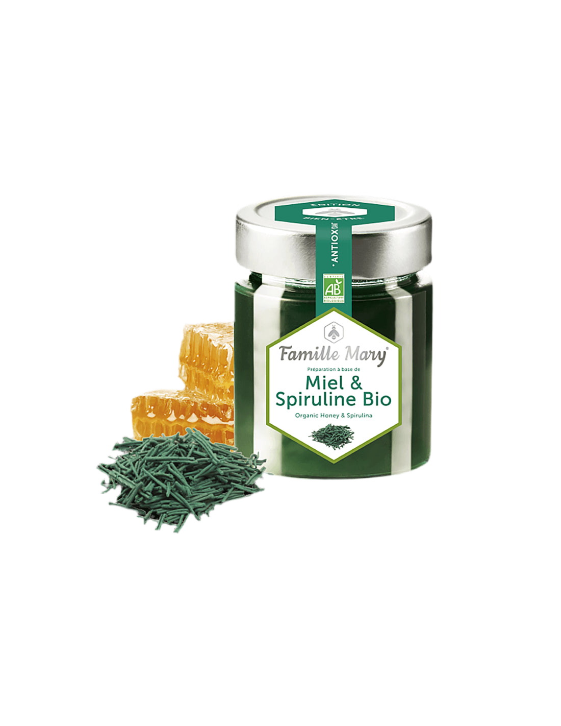 Miel & Spiruline Bio / Miere de salcâm Bio + spirulina, 170 g Famille Mary