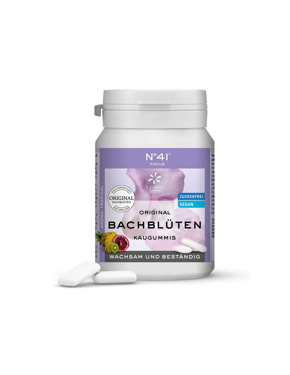 Gumă de mestecat cu esențe de flori ale Dr. Bach N°41 - Focus, 40 bucăți cu aromă de citrice