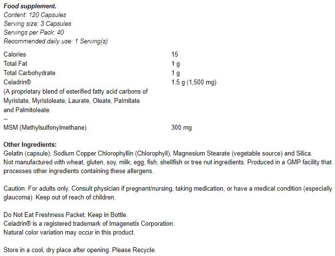 Celadrin & MSM 500 mg - 120 capsule
