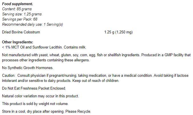 Pudră de colostru - 85 de grame