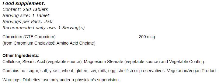 GTF Chromium 200 mcg - 250 tablete