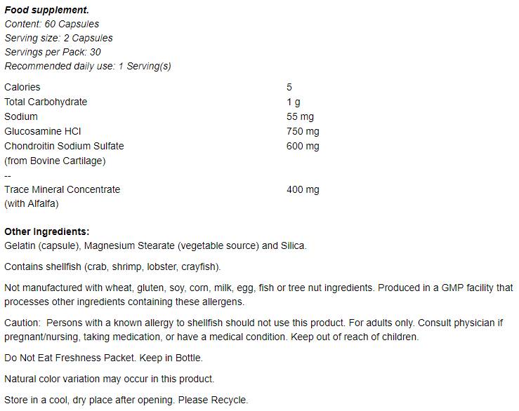 Glucozamină și condroitină cu urme concentrate de minerale - 120 capsule