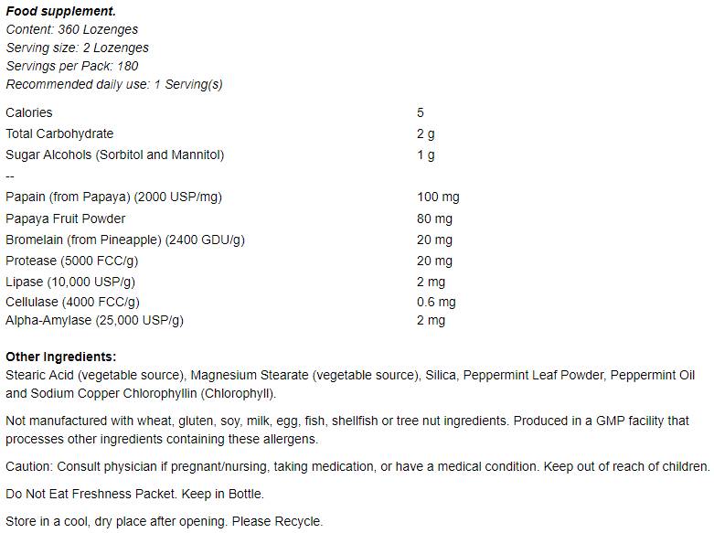 Enzime de papaya - 360 de tablete masticabile