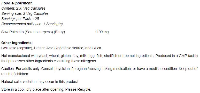 Fructe Saw Palmetto 550 mg - 250 capsule