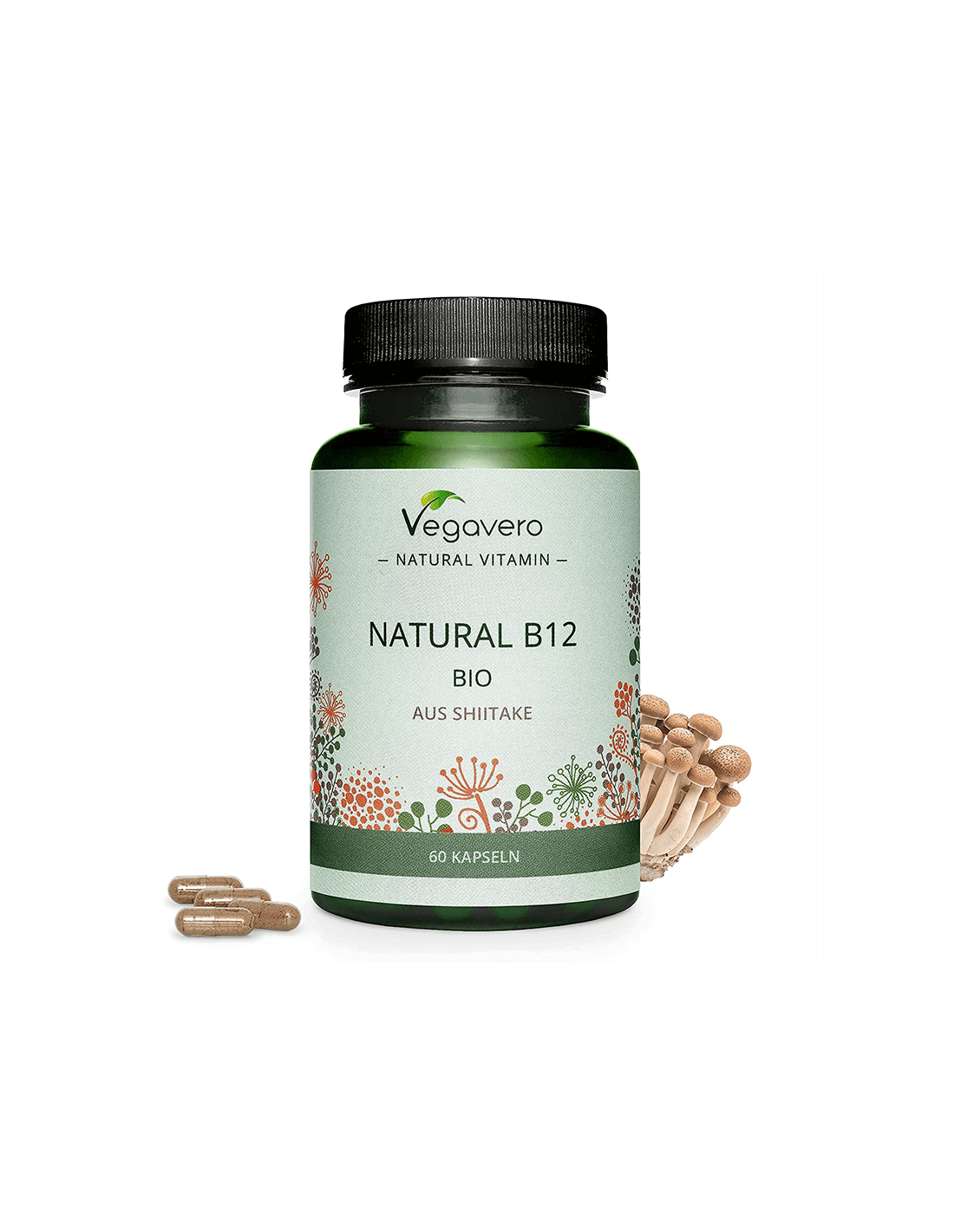 B12 natural BIO aus Shiitake/ Vitamina B12 (din ciuperci shiitake medicinale organice), 60 capsule, 100% Vegan Vegavero