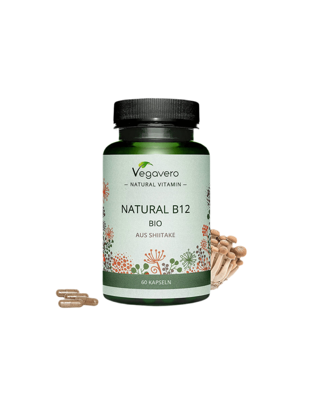B12 natural BIO aus Shiitake/ Vitamina B12 (din ciuperci shiitake medicinale organice), 60 capsule, 100% Vegan Vegavero