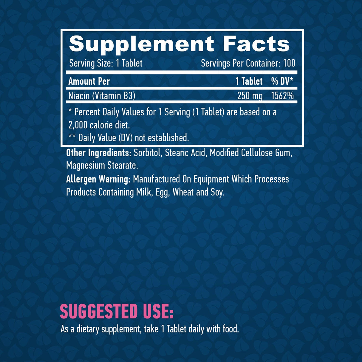 Niacină / Time Release / 250 mg / 100 Tablete.