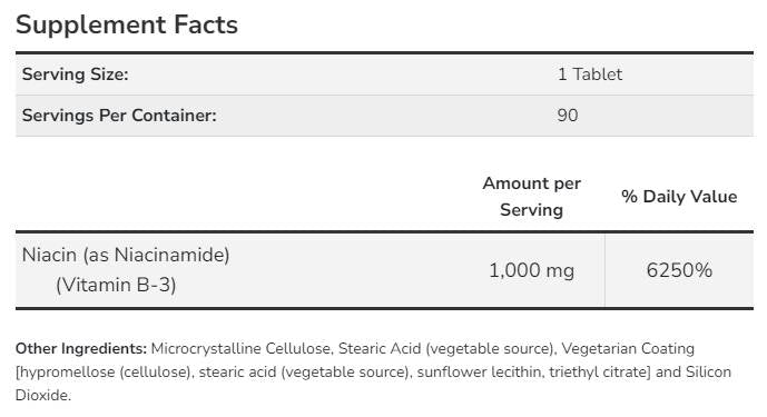 Niacinamidă 1000 mg - 90 comprimate