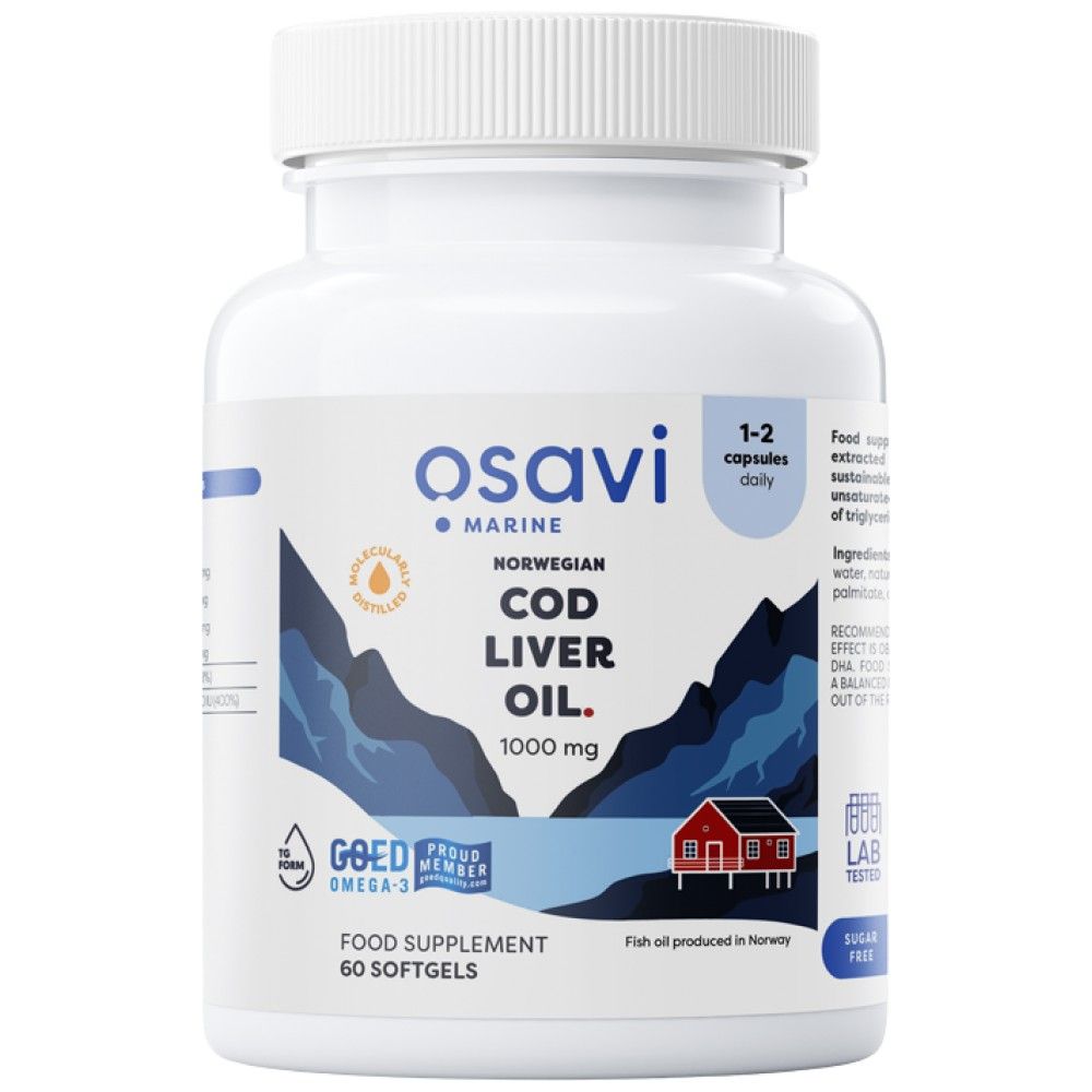 Ulei de ficat de cod norvegian 1000 mg | Aromă de lămâie - 60 capsule de gel