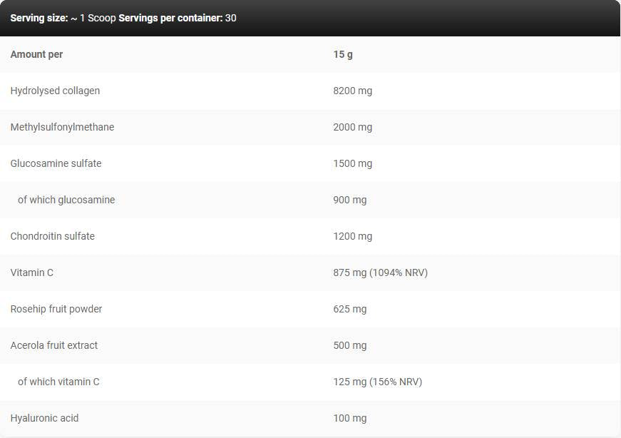 Suport comun Levrone | Peptide de colagen cu glucozamină, condroitină, MSM, acid hialuronic - 450 grame