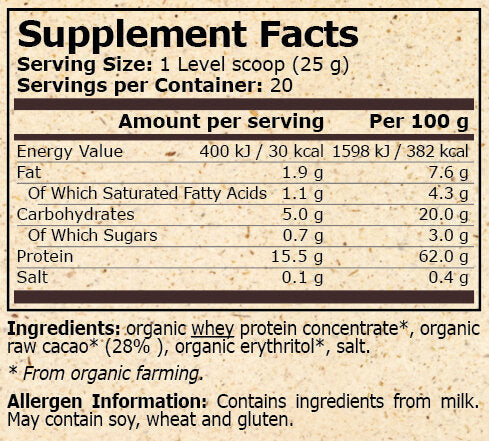 Pure Nutrition - PROTEINĂ DIN SER ORGANIC CU CACAO - 500 g