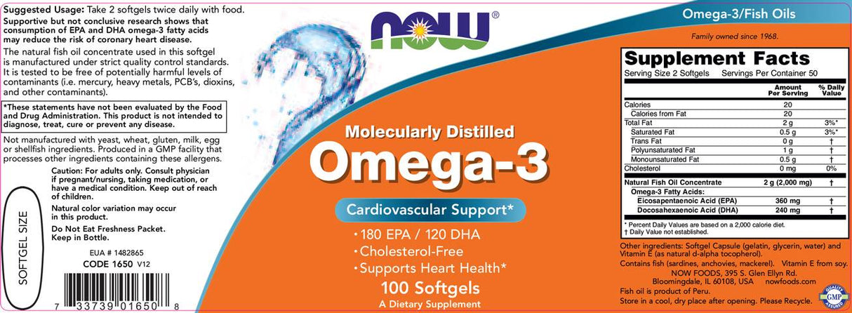 Omega 3 1000 mg / distilat molecular - 100 capsule de gel