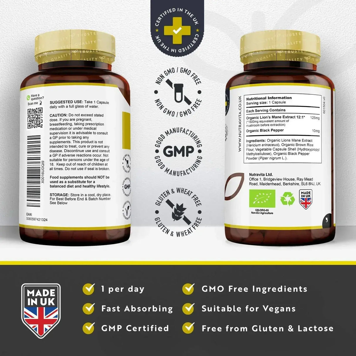 Coamă de leu organică 120 Vcaps. Nutravita