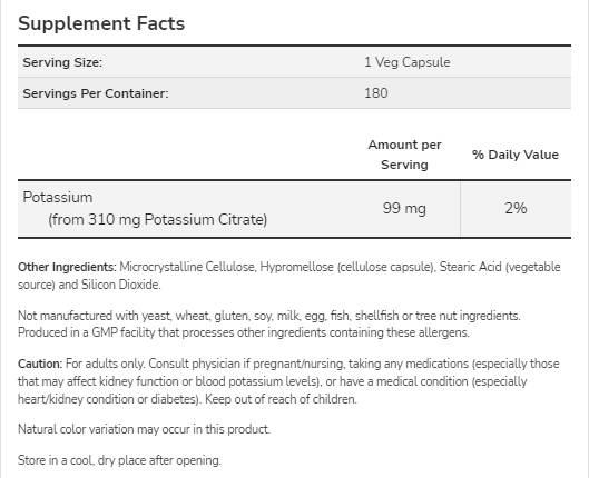 Citrat de potasiu 99 mg - 180 capsule