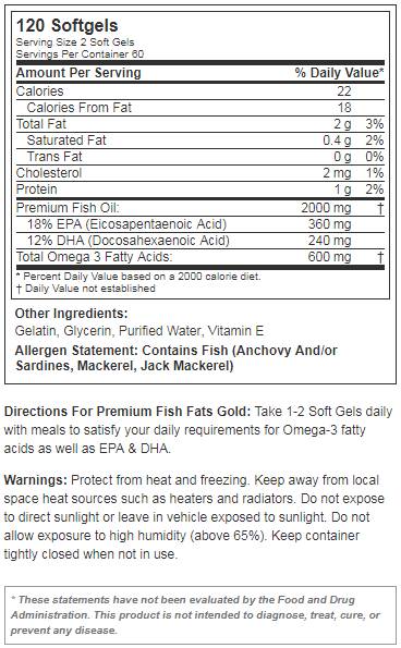 PREMIUM FISH FATS GOLD 120 CAPSULE MOALE