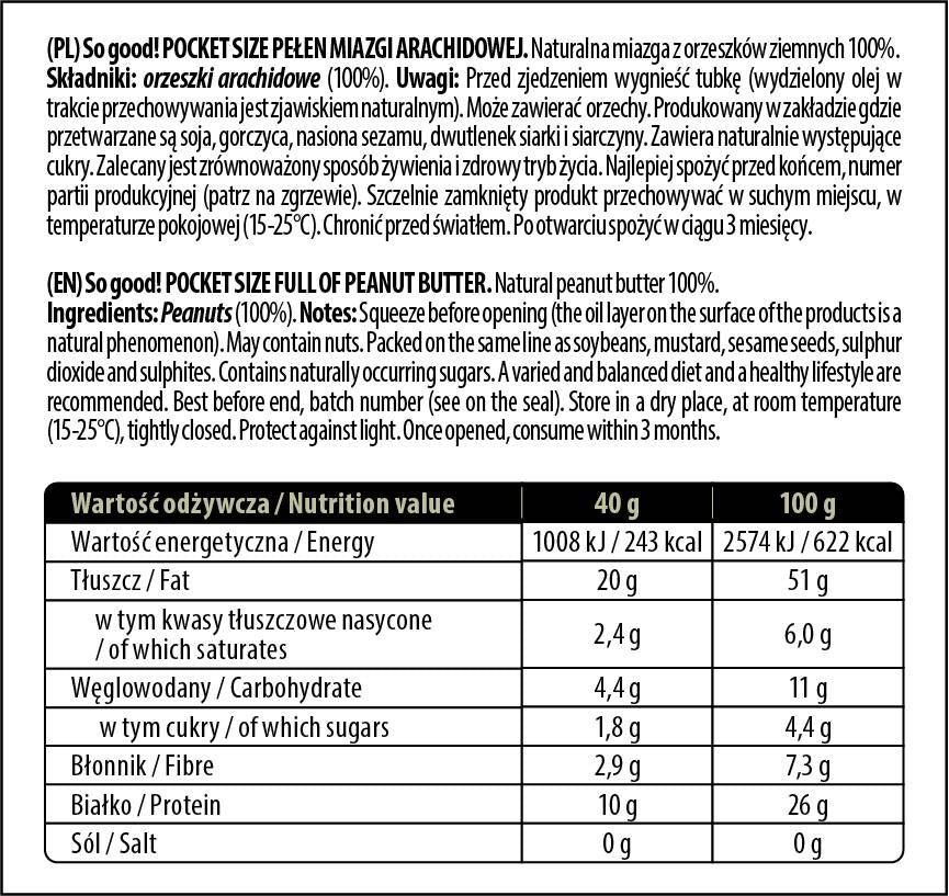 Dimensiune de buzunar / Plină cu pastă de unt de arahide / Netedă 40 de grame