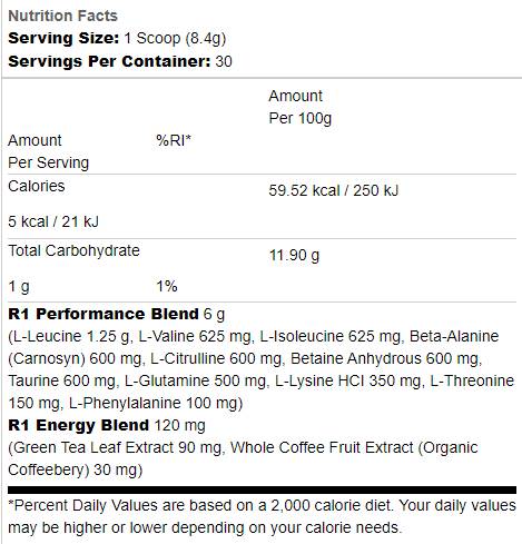 Energie pre-amino | cu ceai verde și cafea organică - 252 grame