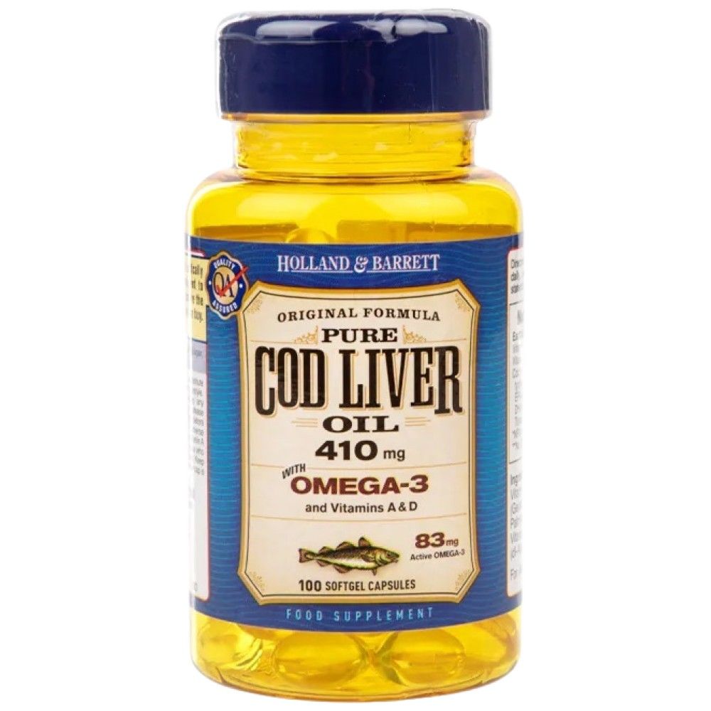 Ulei pur de ficat de cod 410 mg / cu vitamina A & D - 100 capsule de gel