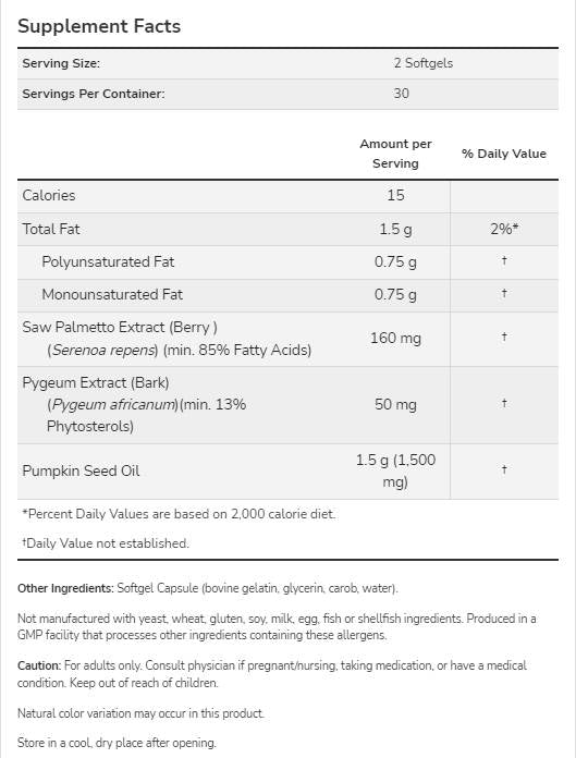 Pygeum & Saw Palmetto / Prostata Sanatoasa - 120 capsule de gel