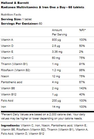 Radiance Multivitamine & Fier | Una pe zi - 60 de tablete