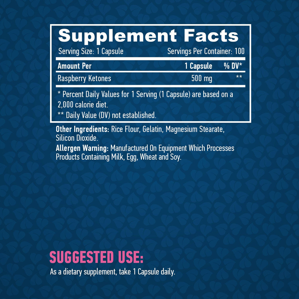 Cetone de zmeură 500 mg / 100 capsule.