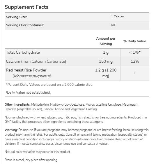 Drojdie de Orez Roșu 1200 mg | Extract concentrat 10:1 - 60 de tablete