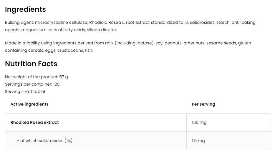 Rhodiola Rosea 150 mg / Vege - 120 Tablete