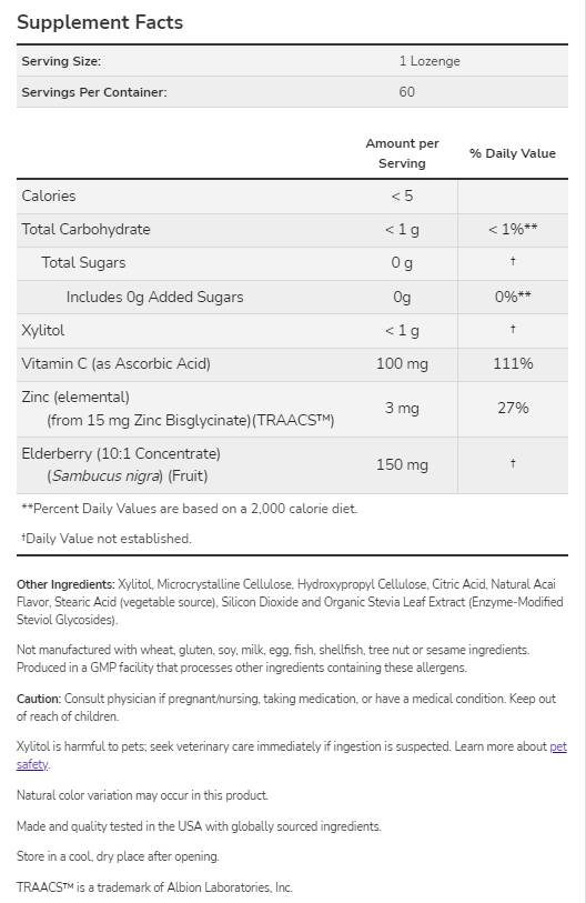 Sambucus Zinc-C | Suport imunitar - 60 comprimate sublinguale