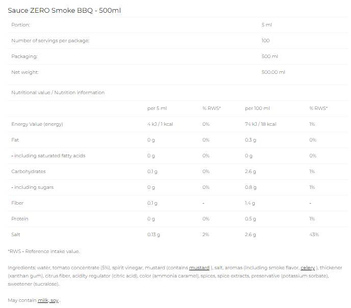 Sos Zero - Smoke BBQ - 500 ml