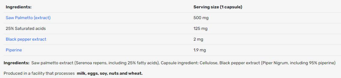 Saw Palmetto 500mg | cu 25% Saponine - 100 capsule