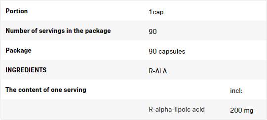 R-ALA | Acid R-Alfa Lipoic 200 mg - 90 capsule