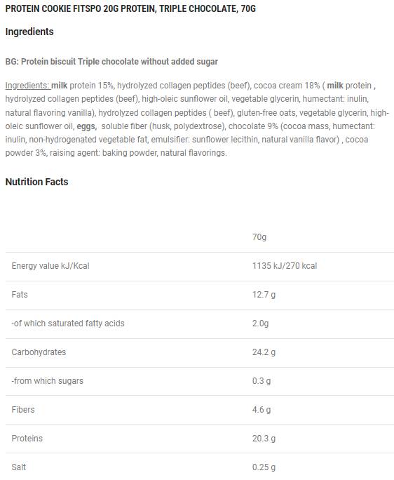 Cookie moale de proteine | cu 8g colagen și fără zahăr adăugat - 10 x 70 grame